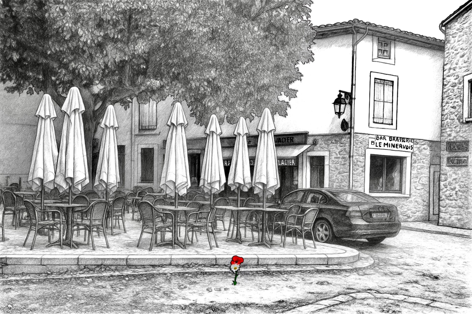 La placette du Bar le Minervois à Siran