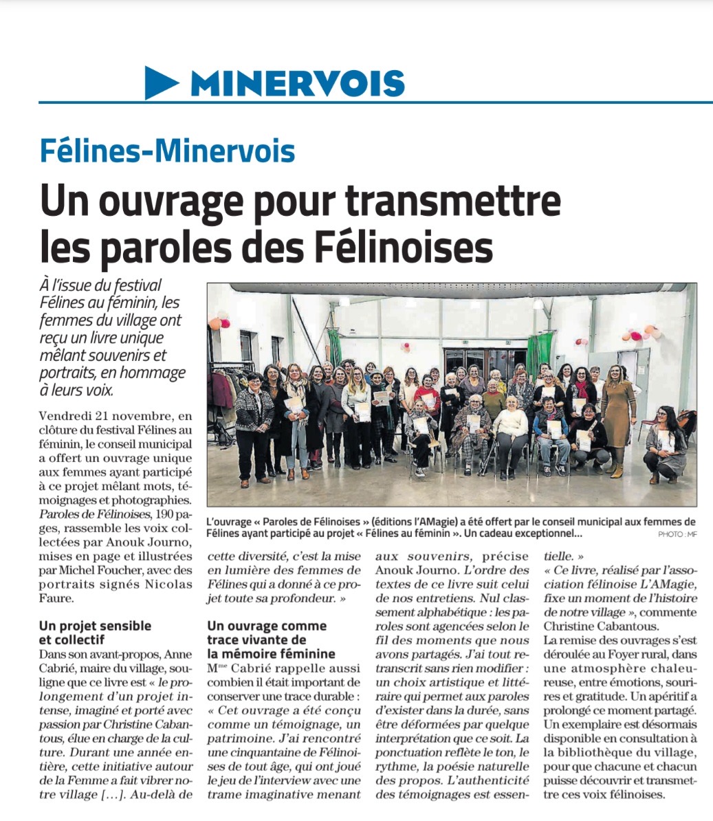 Parution dans l’indépendant, édition de Carcassonne du 25/11/2025